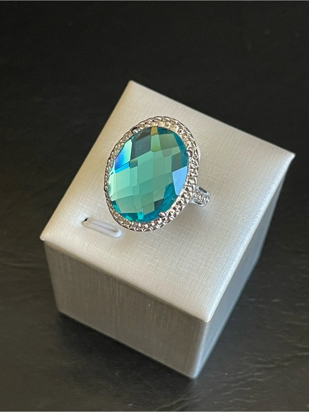Silver tone Aqua blue ring.